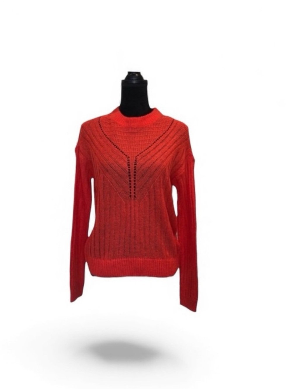Eileen Fisher long sleeve open knit crochet fisherman orange sweater size small